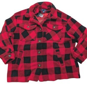 Lark + Grey Plus 1X Buffalo Plaid Fleece Jacket Shacket Red Black Christmas